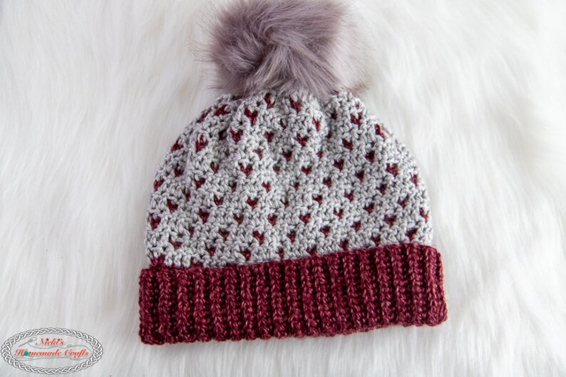 CROCHET REVERSIBLE HAT Pattern Crochet Heart Hat Crochet Diamond Hat Crochet Pom Pom Hat Reversible Crochet Pattern image 8