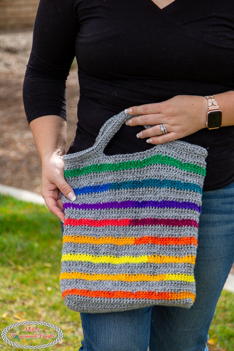 Rainbow REVERSIBLE Tote Bag CROCHET PATTERN Rainbow Bag Crochet Pattern Crochet Tote Bag Pattern Rainbow Hand Bag Crochet Pattern image 8