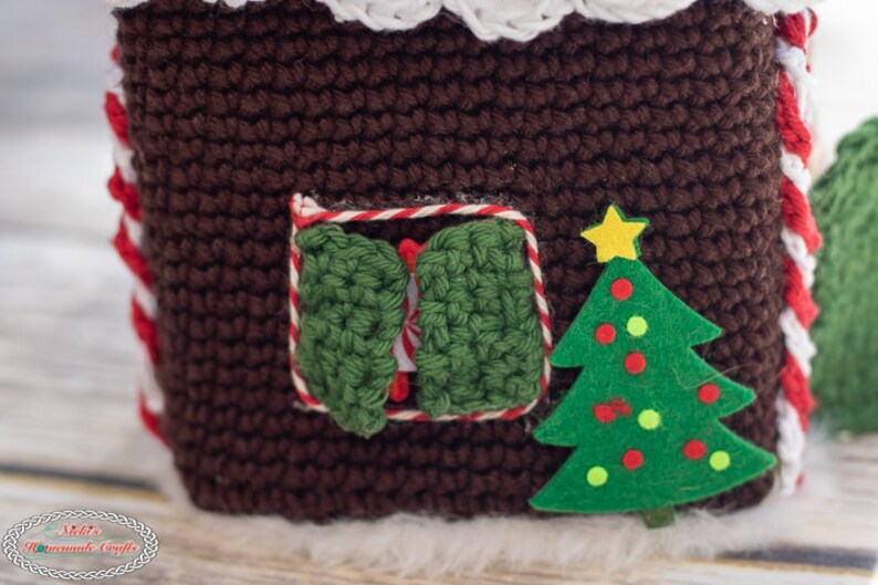 CROCHET PATTERN: Gingerbread House Tissue Box Cover Christmas Holidays Decor image 4