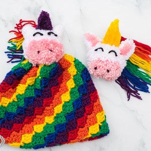 Unicorn Hat CROCHET PATTERN Pom Pom Hat Crochet Unicorn Girl Beanie Pattern Rainbow Hat Pattern Corner to Corner Crochet image 5