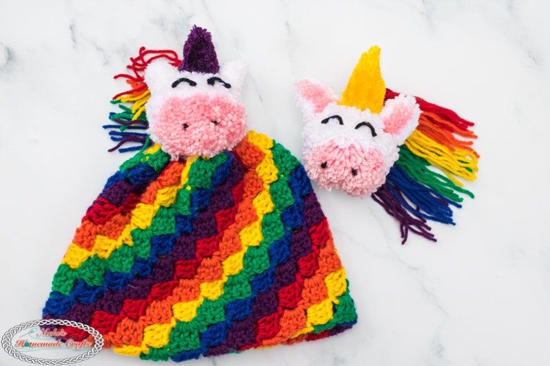 Unicorn Hat CROCHET PATTERN Pom Pom Hat Crochet Unicorn Girl Beanie Pattern Rainbow Hat Pattern Corner to Corner Crochet image 5