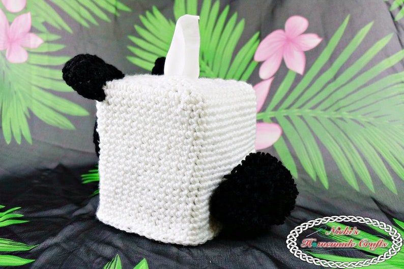 Crochet Pattern: Panda Bear Tissue Box Cover digital download animal toy health sick cold allergies image 6