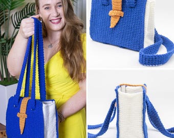 2-in-1 Realistic Crochet BOOK BAG Pattern PDF with 3 Pockets (hidden, removable, divider) | Shoulder Purse Convertible Over-the-Shoulder Bag
