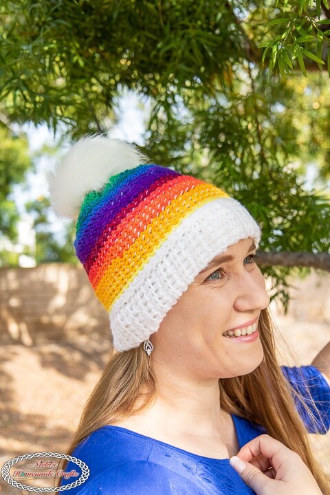 Tunisian CROCHET PATTERN for the Hidden Rainbow Reversible HAT