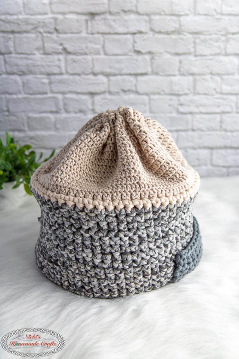 Multi-Reversible BASKET CROCHET PATTERN Crochet Basket with Pockets Crochet Basket with Drawstring image 5