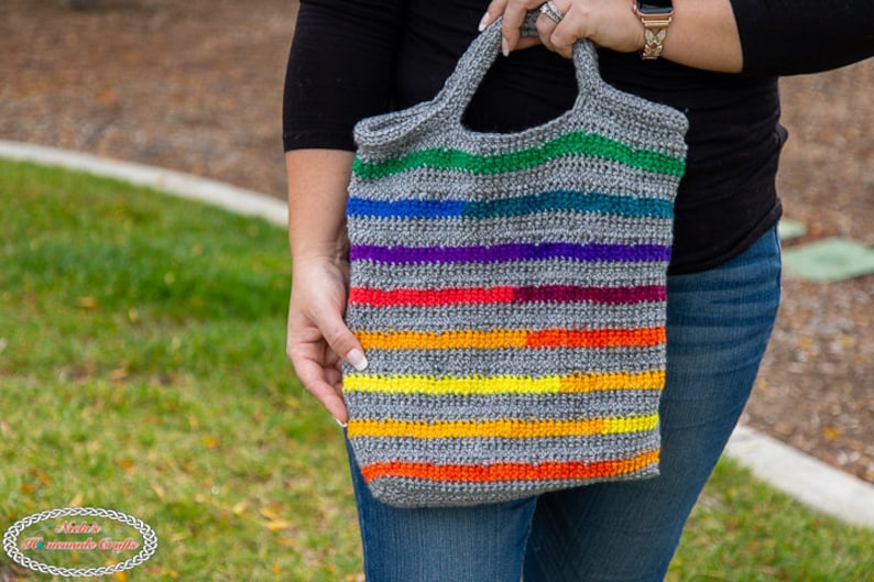 Rainbow REVERSIBLE Tote Bag CROCHET PATTERN Rainbow Bag Crochet Pattern Crochet Tote Bag Pattern Rainbow Hand Bag Crochet Pattern image 2