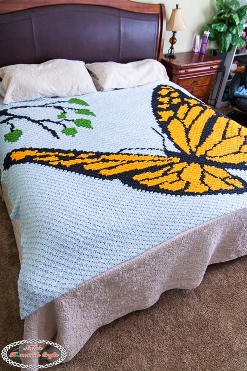 CROCHET PATTERN: Monarch Butterfly Blanket Corner to Corner C2C Pattern Crochet Butterfly Crochet Blanket Instant Download image 7