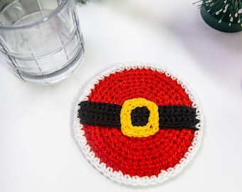 CROCHET Santa Belt Coaster PATTERN | Crochet Mug Rug | Crochet Coaster | Christmas Mug Rug | Digital PDF Pattern