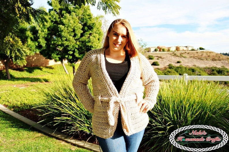 Crochet Pattern: Chunky Belted Crochet Cardigan sizes XS, M, L, Xl, XXL, 3XL, 4XL cozy, comfy and easy image 8