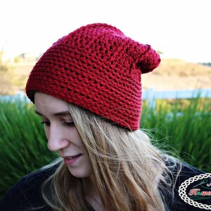 Slouchy Beanie CROCHET PATTERN Women's Hat Pattern Crochet Pom Pom Hat Crochet Beanie Pattern Easy Crochet Hat image 8