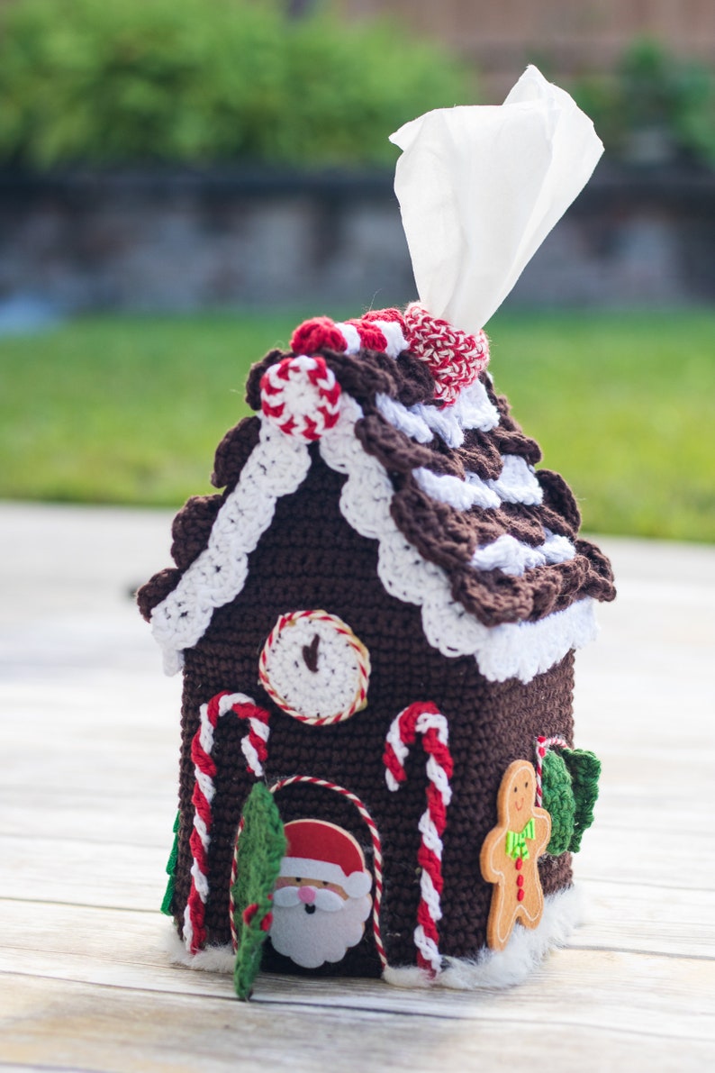 CROCHET PATTERN: Gingerbread House Tissue Box Cover Christmas Holidays Decor image 7