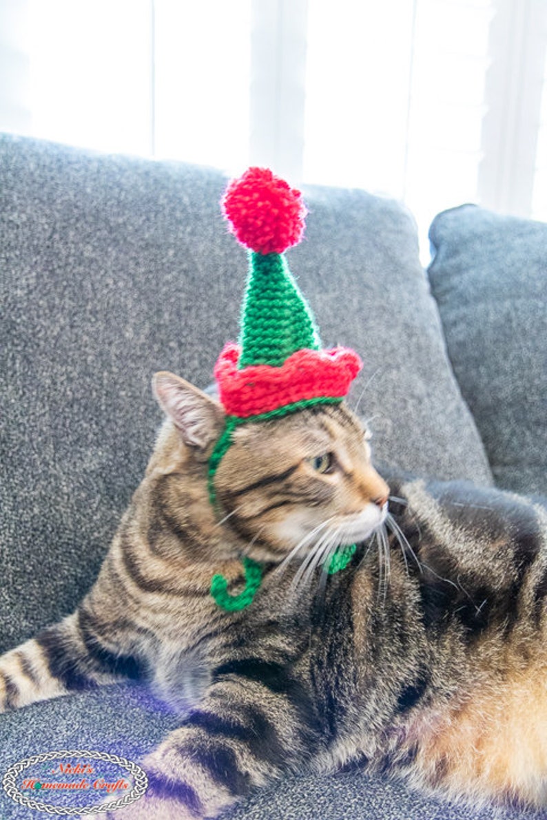 Cat Hat CROCHET PATTERN Crochet Cat Beanie Crochet Elf Hat Pattern for Cats Crochet Cat Toy Crochet Santa Hat Pattern image 6