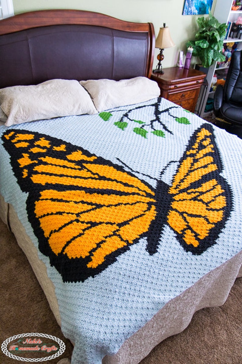 CROCHET PATTERN: Monarch Butterfly Blanket Corner to Corner C2C Pattern Crochet Butterfly Crochet Blanket Instant Download image 3