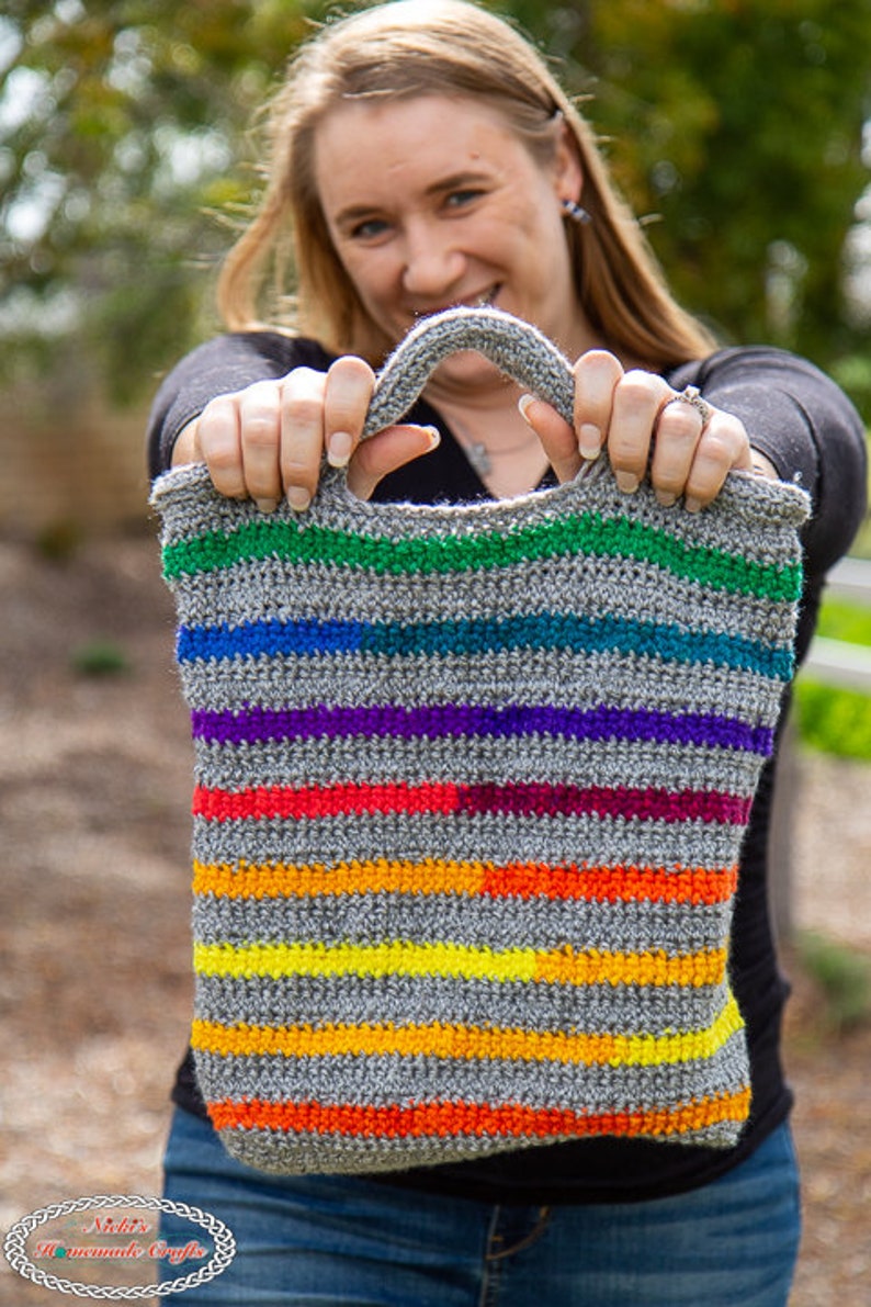 Rainbow REVERSIBLE Tote Bag CROCHET PATTERN Rainbow Bag Crochet Pattern Crochet Tote Bag Pattern Rainbow Hand Bag Crochet Pattern image 6