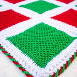 Crochet Pattern: Holiday Square Blanket Normal & Tunisian Crochet Fused with Candy Cane Border image 3