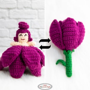 Patrón de MUÑECA DE FLORES reversible de CROCHET 2 en 1 en PDF para niños, adolescentes, mamás/Patrón de muñeca rosa con 3 tutoriales en vídeo en directo como apoyo