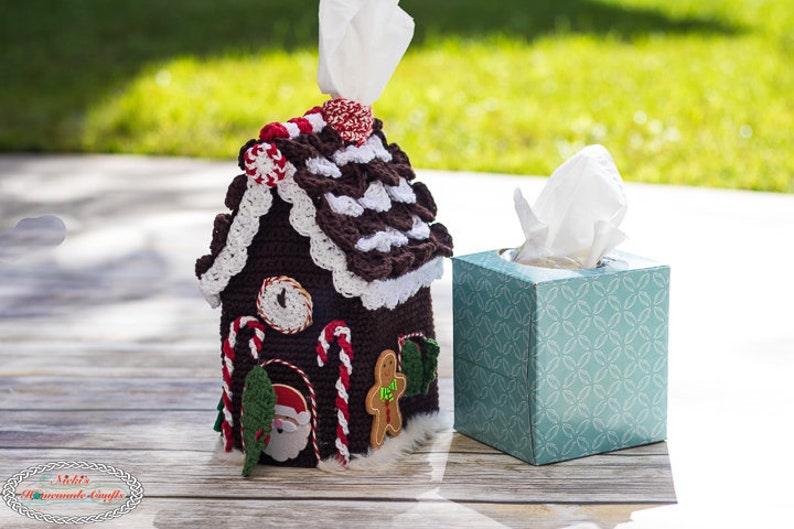 CROCHET PATTERN: Gingerbread House Tissue Box Cover Christmas Holidays Decor image 1