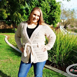 Crochet Pattern: Chunky Belted Crochet Cardigan sizes XS, M, L, Xl, XXL, 3XL, 4XL cozy, comfy and easy image 5