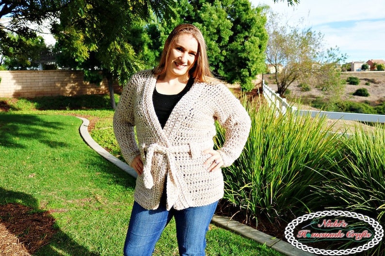 Crochet Pattern: Chunky Belted Crochet Cardigan sizes XS, M, L, Xl, XXL, 3XL, 4XL cozy, comfy and easy image 5