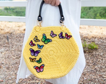 PDF Butterfly CROCHET Hexagon Bag PATTERN for Mom, Gran or Girlfriend | Hexagon Bag Crochet Patterns | Butterfly Bag Crochet Pattern