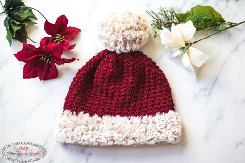 Santa Hat CROCHET PATTERN Pom Pom Hat Crochet Hat For Women Winter Hat Pattern image 5