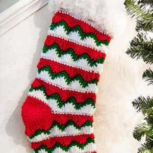 Wave Chevron STOCKING CROCHET PATTERN with Faux Fur Cuff for Christmas and the Holiday Season image 6