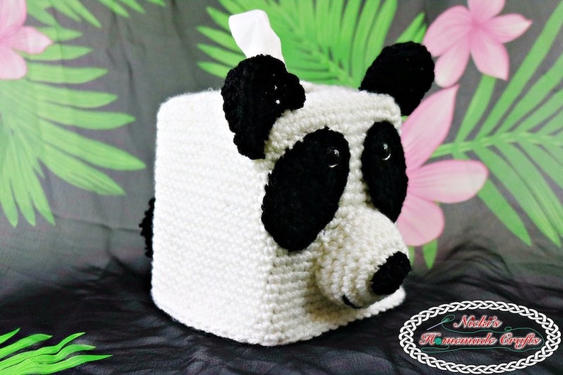 Crochet Pattern: Panda Bear Tissue Box Cover digital download animal toy health sick cold allergies image 5