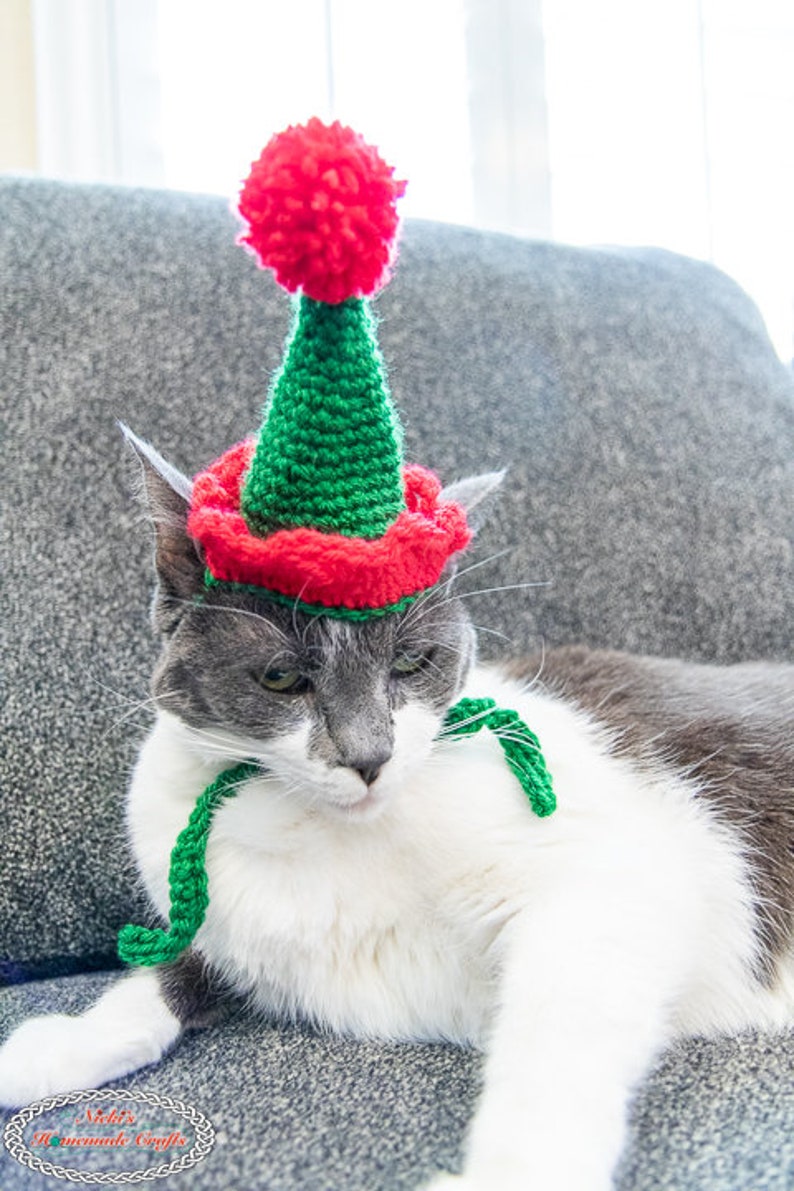 Cat Hat CROCHET PATTERN Crochet Cat Beanie Crochet Elf Hat Pattern for Cats Crochet Cat Toy Crochet Santa Hat Pattern image 5