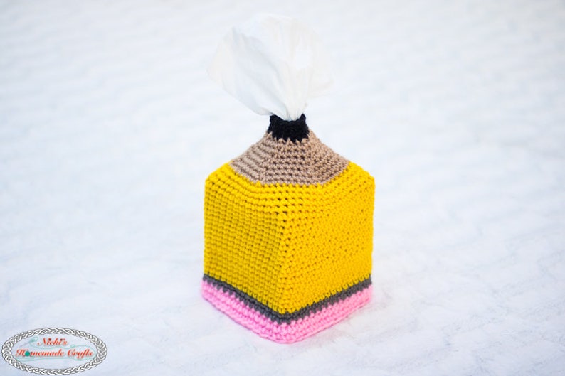 Crochet Pattern: Pencil Tissue Box Cover Perfect for Teachers, Students and Back To School image 2