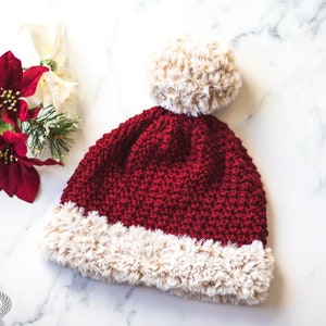 Santa Hat CROCHET PATTERN Pom Pom Hat Crochet Hat For Women Winter Hat Pattern image 6