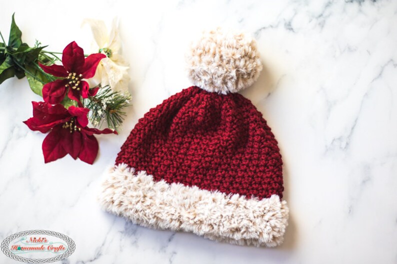 Santa Hat CROCHET PATTERN Pom Pom Hat Crochet Hat For Women Winter Hat Pattern image 6