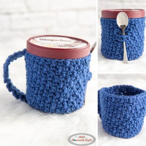 Crochet Ice Cream Cozy with Spoon Holder Pattern | Crochet Ice Cream Pint Cozy | Ice Cream Cozy Crochet | Ice Cream Cozy Pattern