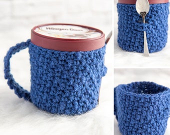 Crochet Ice Cream Cozy with Spoon Holder Pattern | Crochet Ice Cream Pint Cozy | Ice Cream Cozy Crochet | Ice Cream Cozy Pattern