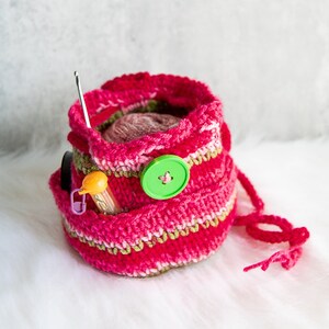 Yarn Bag CROCHET PATTERN Yarn Ball Cozy with lots of Pockets outside and inside 3 Ways to use the Yarn Bag handle image 8