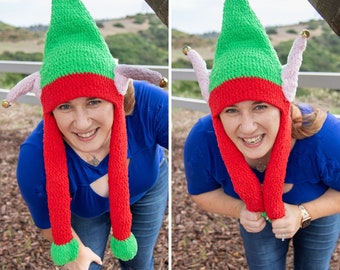 CHAPEAU D'ELF EN CROCHET escamotable avec oreilles mobiles | Bonnet à oreilles mobiles | Modèle de bonnet d'elfe au crochet | Bonnet de Noël au crochet