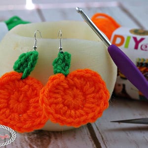 CROCHET PATTERN: Mini Pumpkin Earrings Halloween adult teen decoration diy video tutorial image 3