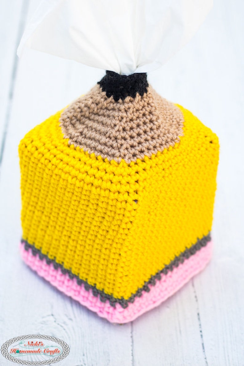 Crochet Pattern: Pencil Tissue Box Cover Perfect for Teachers, Students and Back To School image 6