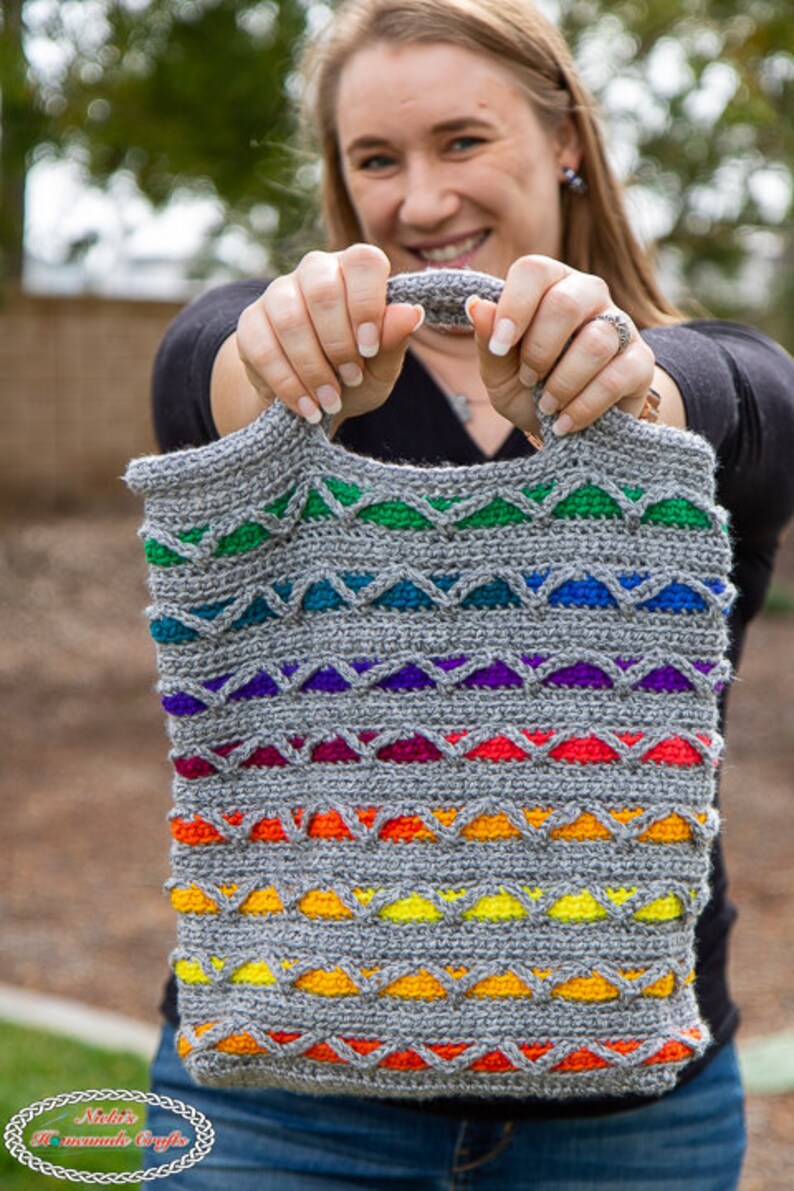 Rainbow REVERSIBLE Tote Bag CROCHET PATTERN Rainbow Bag Crochet Pattern Crochet Tote Bag Pattern Rainbow Hand Bag Crochet Pattern image 4