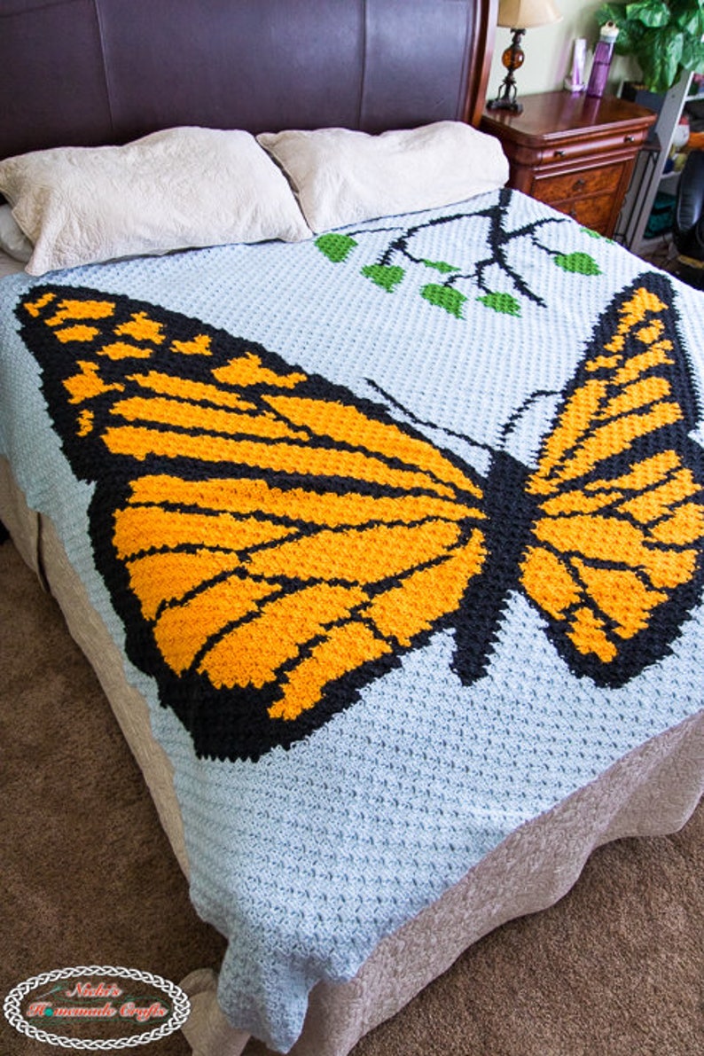 CROCHET PATTERN: Monarch Butterfly Blanket Corner to Corner C2C Pattern Crochet Butterfly Crochet Blanket Instant Download image 2