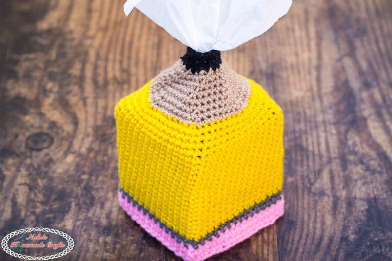 Crochet Pattern: Pencil Tissue Box Cover Perfect for Teachers, Students and Back To School image 1
