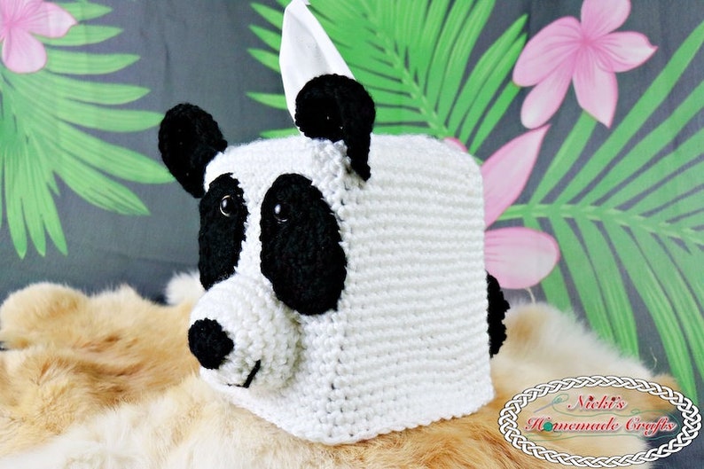 Crochet Pattern: Panda Bear Tissue Box Cover digital download animal toy health sick cold allergies image 4