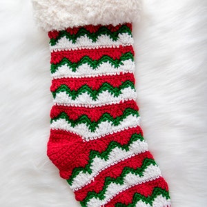 Wave Chevron STOCKING CROCHET PATTERN with Faux Fur Cuff for Christmas and the Holiday Season image 2