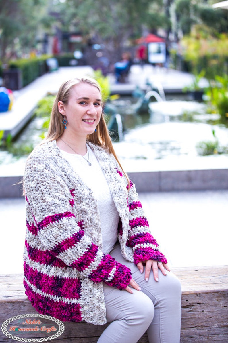 Crochet Pattern: Striped Velvet Cardigan image 2