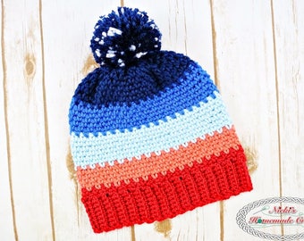 Crochet Pattern: Sunset Hat with Night Sky Pom-Pom *stars *moss stitch *instant download *easy *quick *winter *beanie *messy