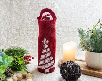 Árbol de NAVIDAD Patrón SOPORTE DE VINO de ganchillo / Tote de vino de ganchillo / Botella de vino de ganchillo acogedor / Regalos de vino / Regalos de Navidad de ganchillo