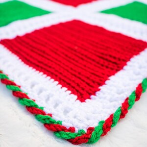 Crochet Pattern: Holiday Square Blanket Normal & Tunisian Crochet Fused with Candy Cane Border image 5