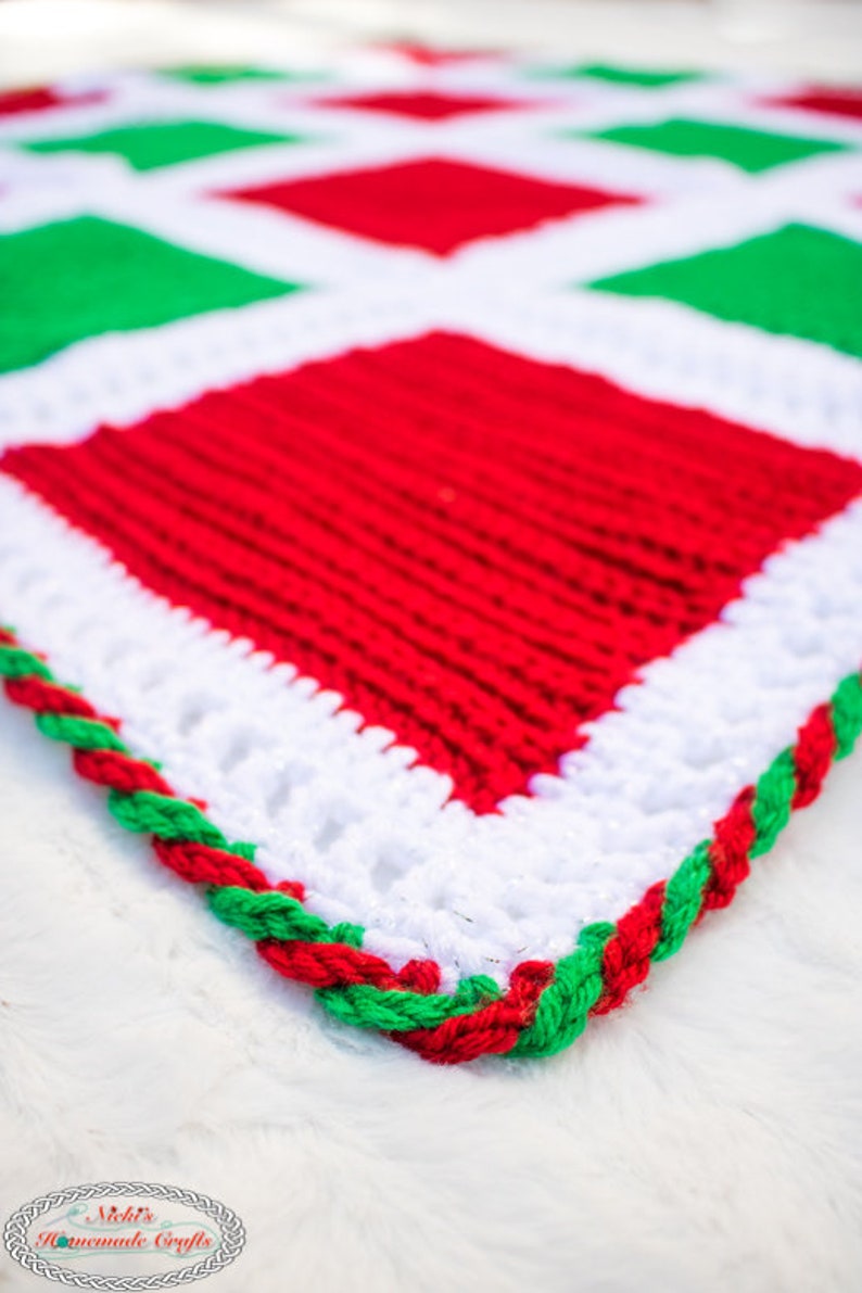 Crochet Pattern: Holiday Square Blanket Normal & Tunisian Crochet Fused with Candy Cane Border image 5