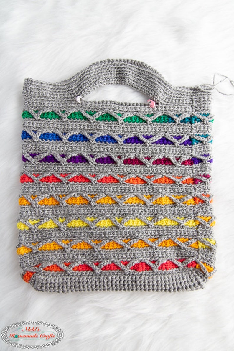 Rainbow REVERSIBLE Tote Bag CROCHET PATTERN Rainbow Bag Crochet Pattern Crochet Tote Bag Pattern Rainbow Hand Bag Crochet Pattern image 3