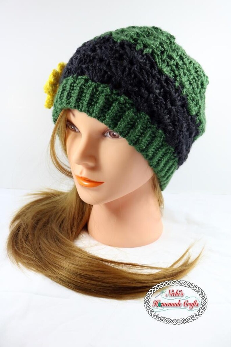 PATTERN St. Patrick's Beanie crochet shamrock clover irish fan stitch image 4