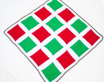 Crochet Pattern: Holiday Square Blanket - Normal & Tunisian Crochet Fused with Candy Cane Border